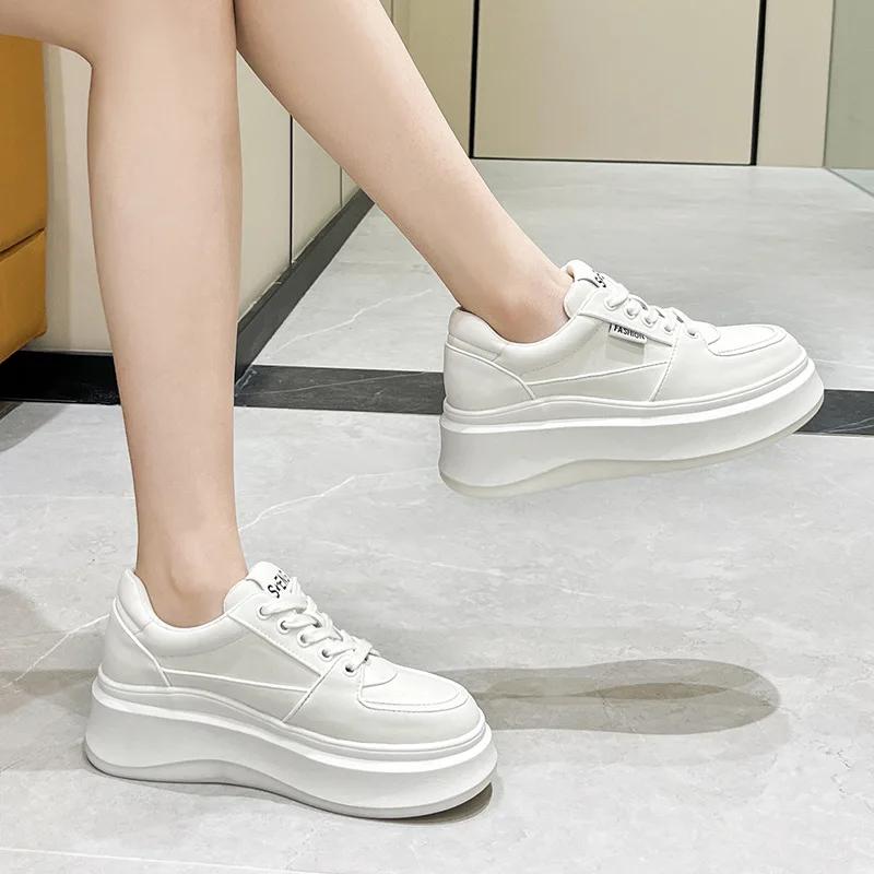 Fashion 6cm 2025 Women's Chunky Sneakers Genuine Leather Casual Women Shoes High Heels Platform Sneakers for Woman Spring Autumn Shoes