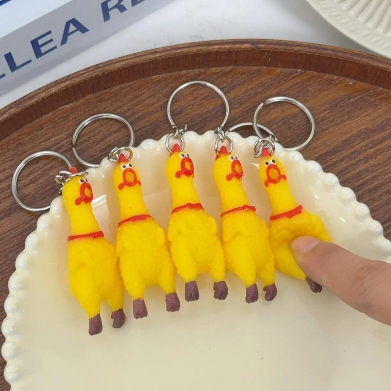 Mini Rubber Squeeze Screaming Chicken Toy Pendant Keychain Yellow Shrilling Chicken Voice Keyring Creative Gift for Kids Friends