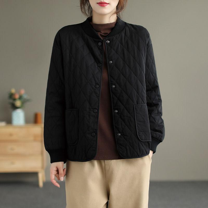 Women Retro Japanese Plaid Cotton Padded Casual Winter Coat