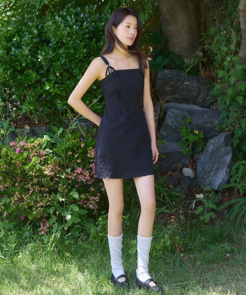Adowl Dot Jacquard Ribon Mini Dress - Black
