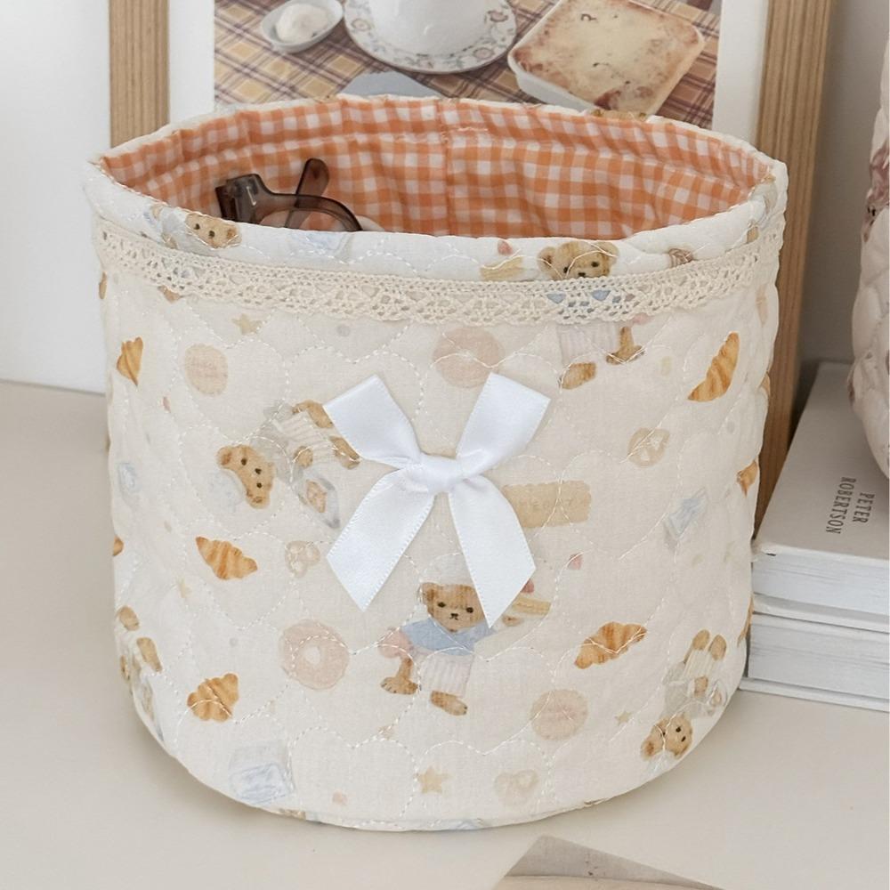 Sweet Bear Series Desktop Storage Basket Quilting Cotton Cylindrical Organizer Box Cartoon Large Capacity Storage Frame