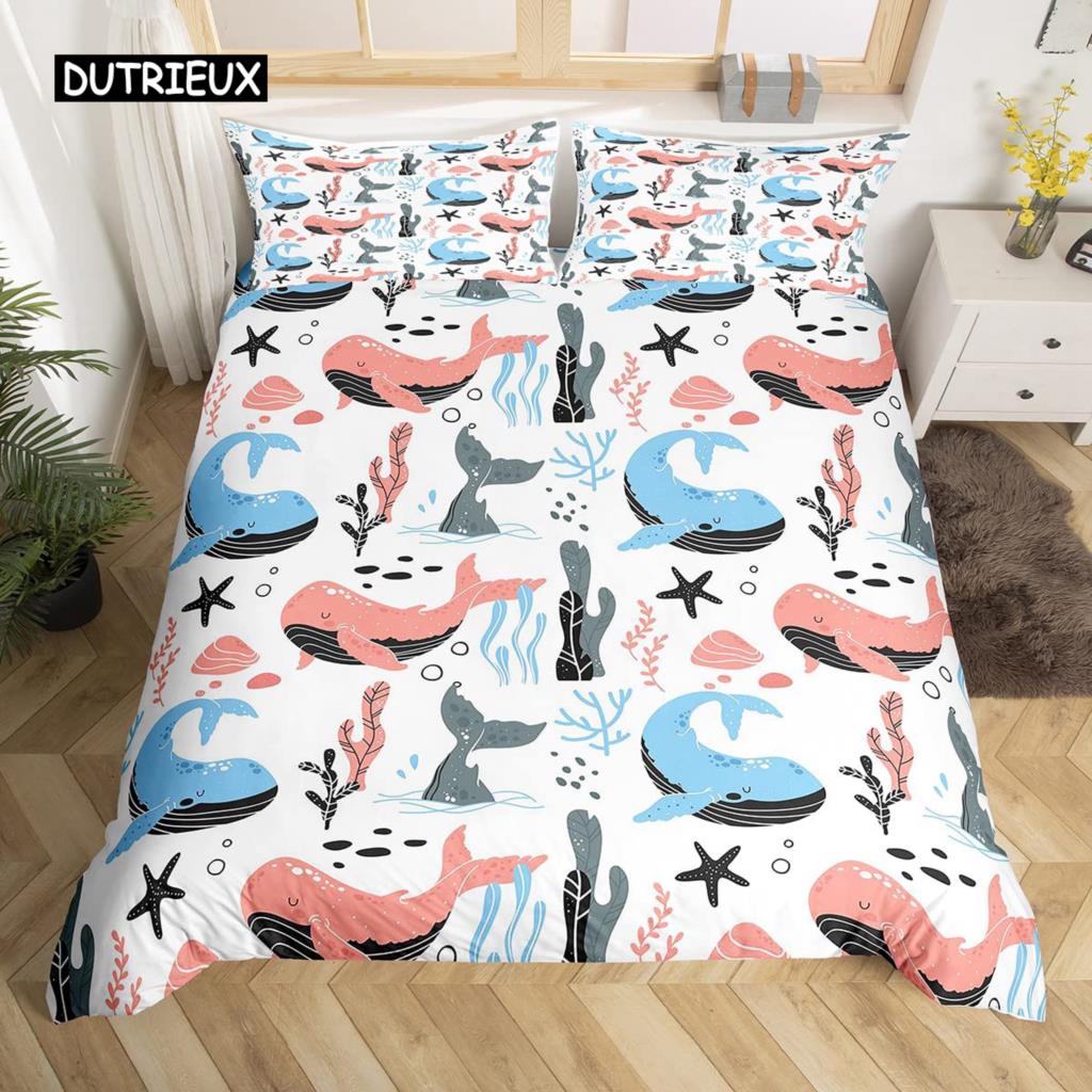 Σετ Πάπλωμα Φάλαινα Queen Size Αστρικά Αστέρια Σύμπαν Νεφέλωμα Κάλυμμα Πάπλωμα Μπλε Γαλαξίας Θέμα Ωκεανός Θαλάσσια Πλάσματα Σετ Κλινοσκεπασμάτων