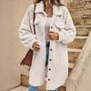 Women's Winter Long Loose Plush Coat, Turn-down Collar Buttoned Open Front Oversized Warm Overcoat for Women, European & American Style