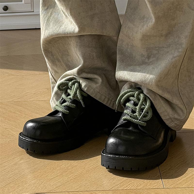 

Черные немецкие кроссовки с большой головкой, дерби, мужские повседневные кожаные туфли с толстой подошвой, британский стиль, круглая головка 24109-K 38 чёрный