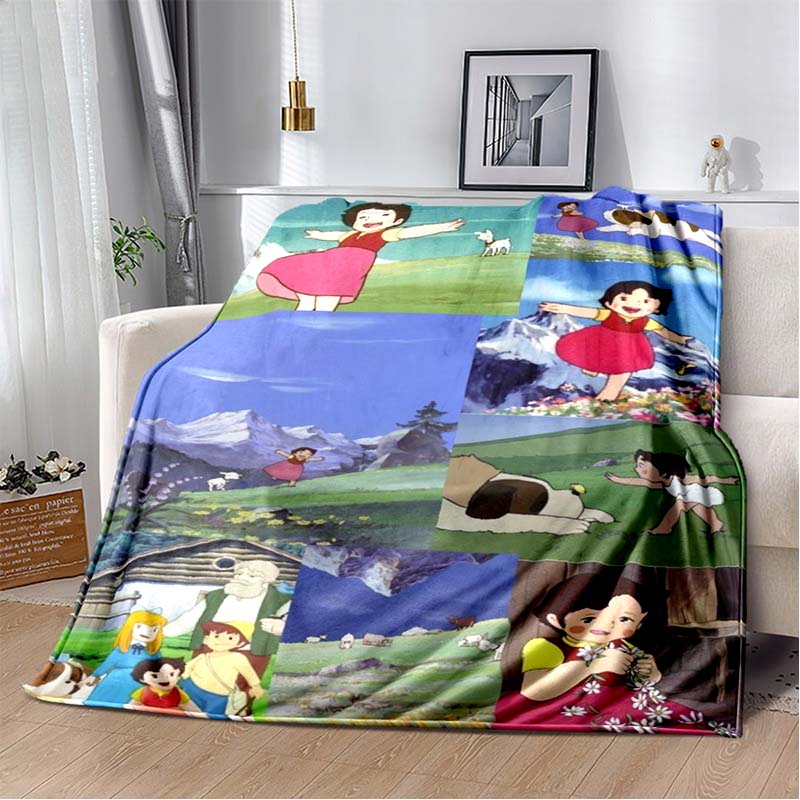 Heidi Mädchen der Alpen Anime Druck Flanell Überwurf Weich Warm Gemütlich Bettdecke für Kinderzimmer Wohnzimmer Heimdeko Geschenk