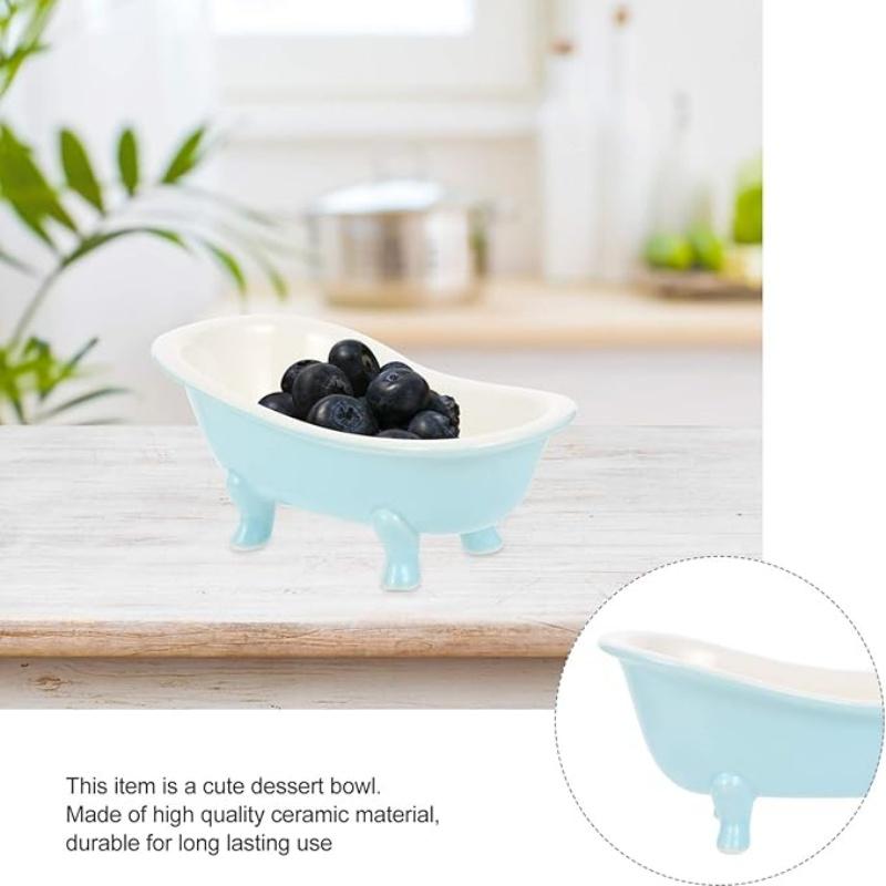 Ceramic Bathtub Shape Ice Cream Bowl Set - Decorative Bowl for Fruits Snacks Yogurt Appetizers Condiments Side Dishes