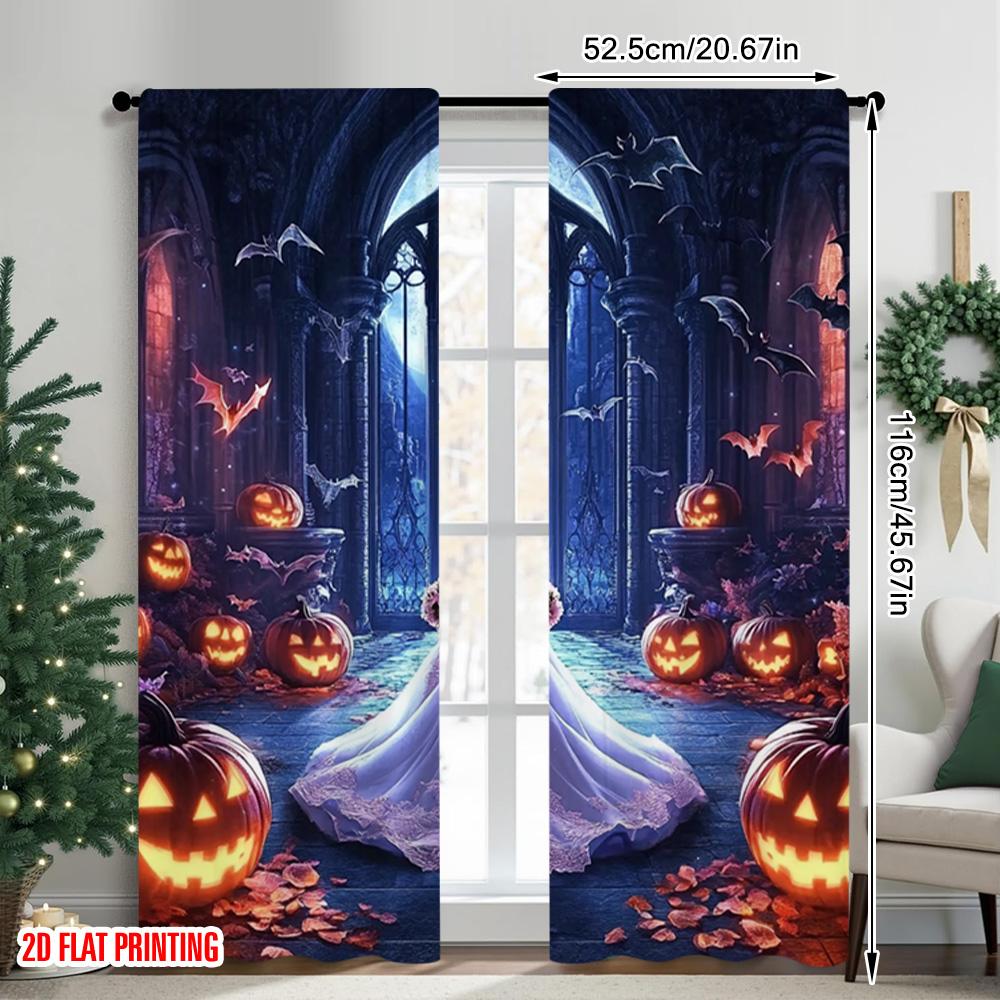 2pcs 2D Flat Printing Merry Christmas Popular Curtain Pumpkin Arch Bat Polyester Without Electricity Birthday Party Use for