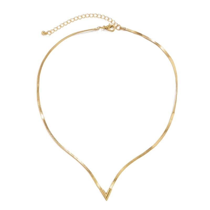 

Simple Flat Snake Chain Choker Necklace Punk V-Shaped Collar Clavicle Chain Minimalist Copper Jewelry Gift for Men Women