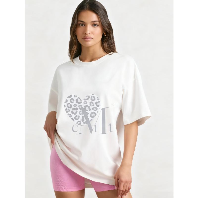 

Футболка оверсайз черная с принтом леопардового сердца и логотипом eMt, графическая футболка, повседневный свободный крой, женская мода, уличная одежда, летний топ XXXXL белый