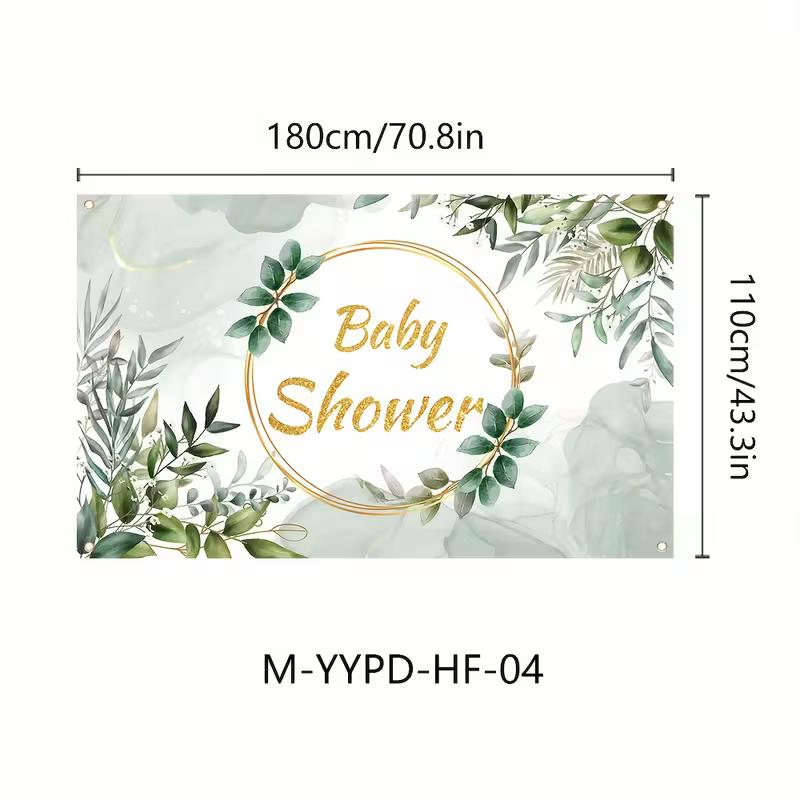2D Greenery Gold Baby Shower Backdrop Photography Background Banner