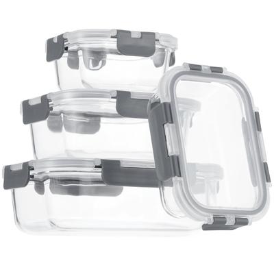 AILTEC Glass Storage Set of Glass Microwave and Oven Square Rectangular 800ml Heat-Resistant Containers, 4, Airtight, Tupperware, Safe, BPA-Free,