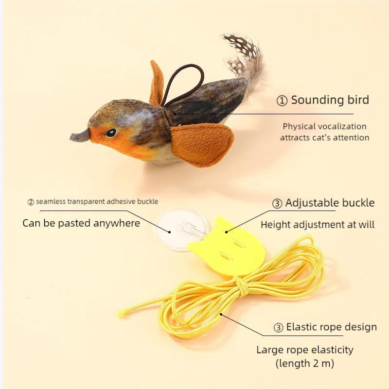 Cat Teaser Toy Interactive Imitation Bird Squeaky Catnip Kitten Toy Hanging Door Cat Feather Toy Accessories