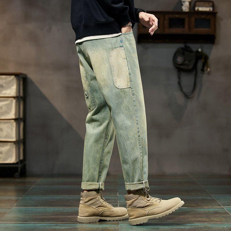 Men s Straight-Leg Workwear Casual Harem Jeans, New Spring and Autumn Style, Trendy Brand, American Retro, Plus-Size Long Pants Green Quran twenty-eight