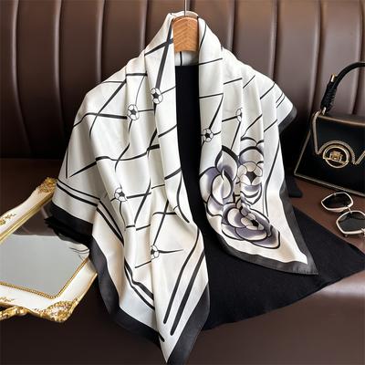 90*90cm Seidenschals Damen Druck Satin Quadratischer Kopf Hijab Damen Luxus Schal Bandana Damen Schal Chiffon Wickeltuch Foulard Band