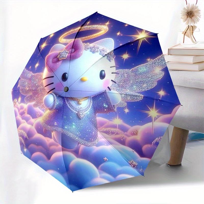 Hello Kitty Automatic Folding Umbrella-Simple 8-Rib Design, Bright Cartoon Pattern, Durable Iron Frame, Suitable For Travel, Outdoor, Beach-