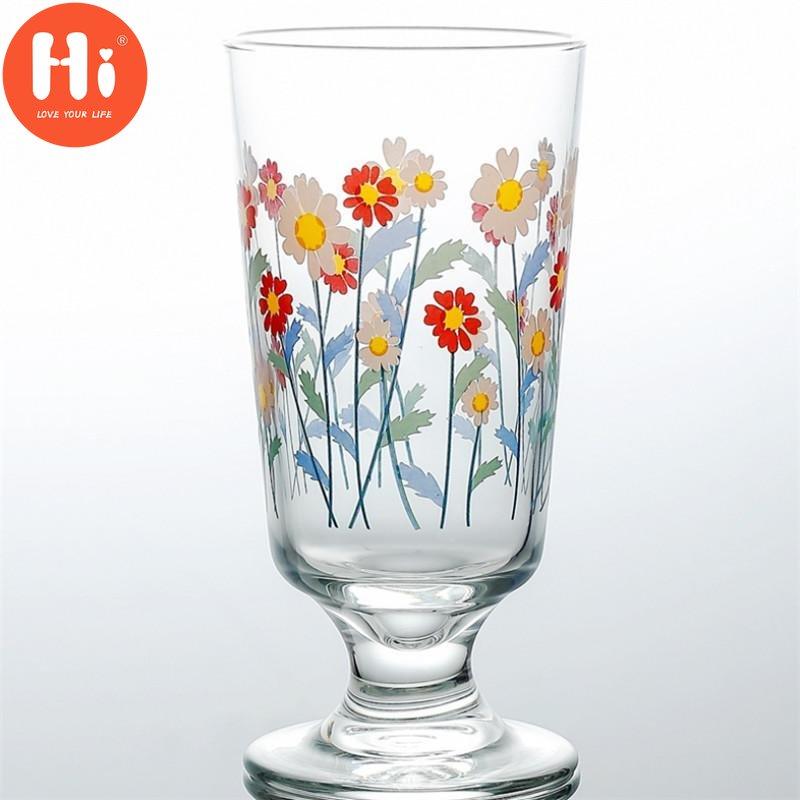 Hi Glass Cup Lovely Ručně malované Flowers Goblet Ice Cream Cup 280ml
