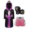 Boys Girls Halloween Carnival Theme Party Boxer Cosplay Costume Boxing Robe Long Sleeve Satin Hooded Cloak with Belt Shorts