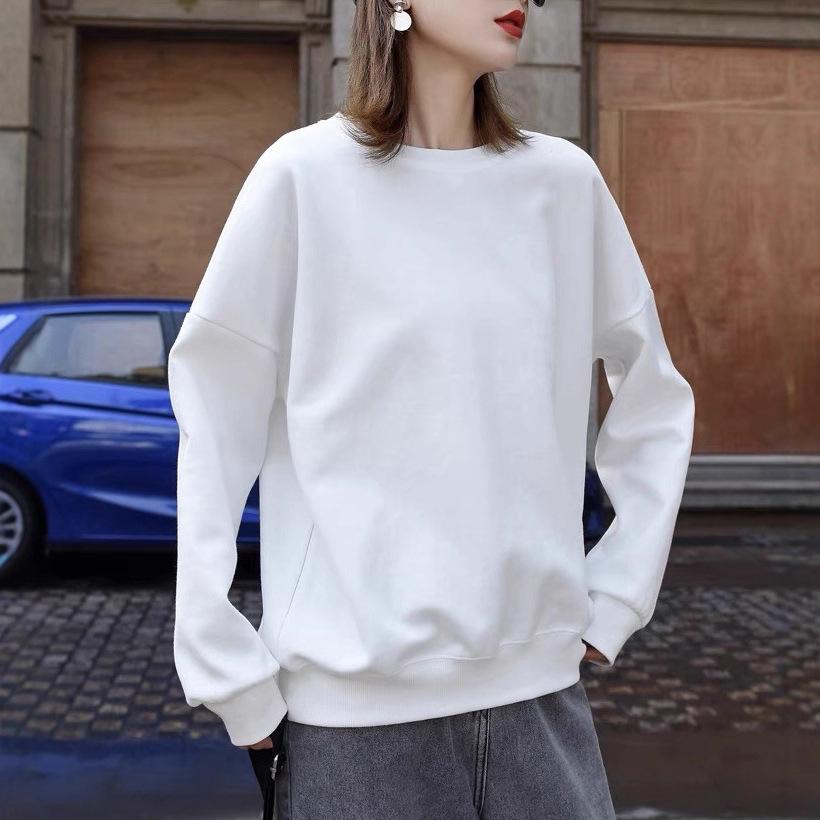 Korean Style Women's Loose Round Neck Hoodie - Autumn/Winter Long Sleeve, Versatile and Fashionable