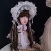 Handmade Vintage Victorian Gothic Tea Party Lace Straw Hat Lolita Girls Flowers Bonnet with Ruffles Halloween Black Headdress
