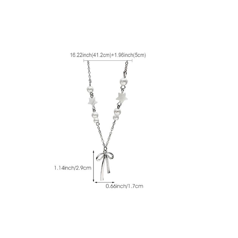 Delicato Collana con Ciondolo Fiocco e Perle a Stella Catena Elegante per la Clavicola Gioiello Ornamentale per il Collo da Donna per Feste