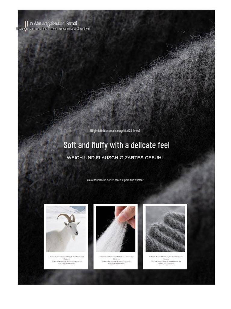 2025 Autumn/Winter Women's High Neck Cashmere Cardigan with Double-Head Zipper and Faux Pocket Detailing