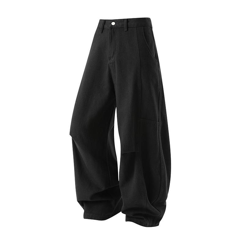 Men Streetwear Black Baggy Pants Button Fly Wide Leg Denim Jeans