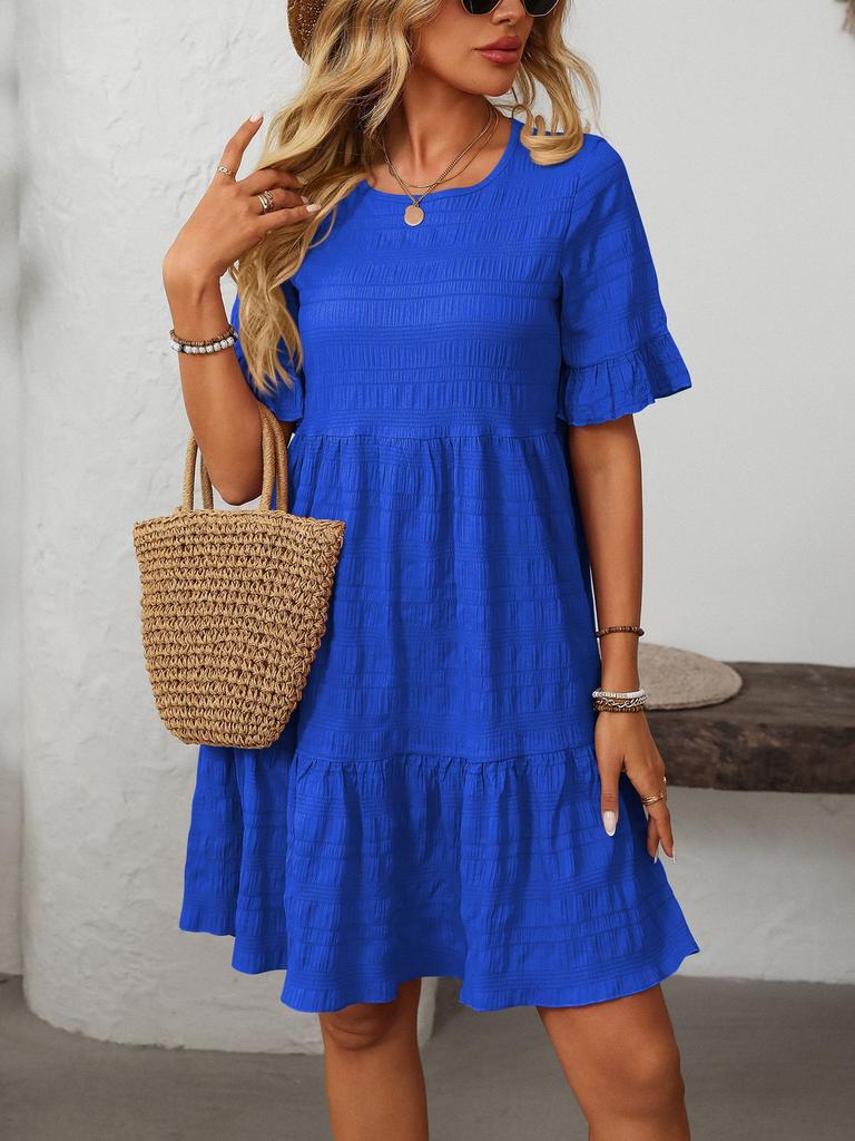 2025 New Women's Loose Casual Short Sleeve Flowy Summer Dress, Lightweight Breathable A-Line Tunic Dress with Pockets
