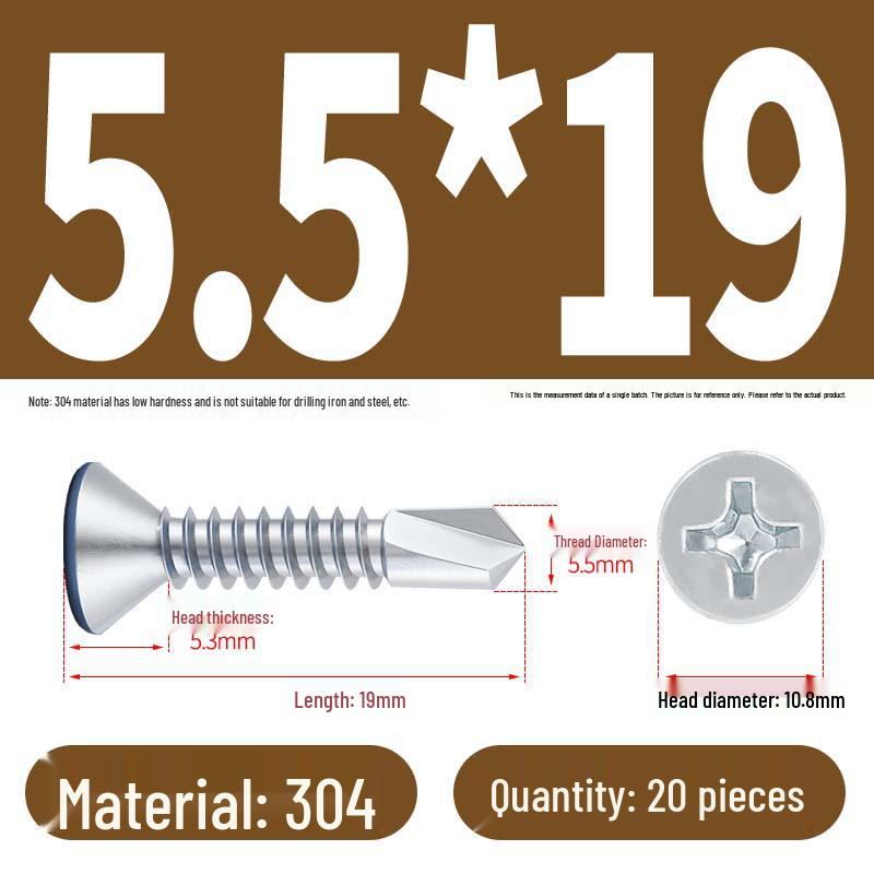 Phillips Flat Head Blue Zinc Plated Stainless Steel Self-Drilling & Self-Tapping Screws M3.9-M5.5