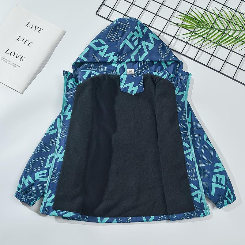 Children's Clothing Spring and Autumn Boys Plus Velvet Windproof Jacket Children's Baby Jacket Jacket Hooded Windbreaker