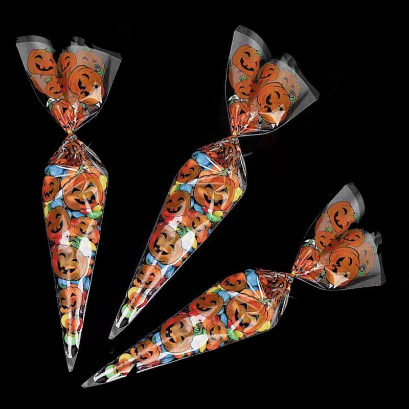 50PCS/Lot Plastic Halloween Candy Bag Triangle Snack Gift Bag Festival Pumpkin Pattern Decorated Package Bag Party Accessory ZYF