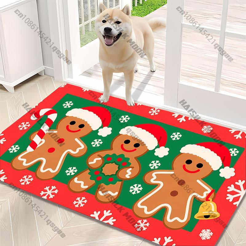 New Christmas Element Carpet Gingerbread Man Print Rug for Living Room Bedroom Bedside Kid's Room Christmas Decorative Mat