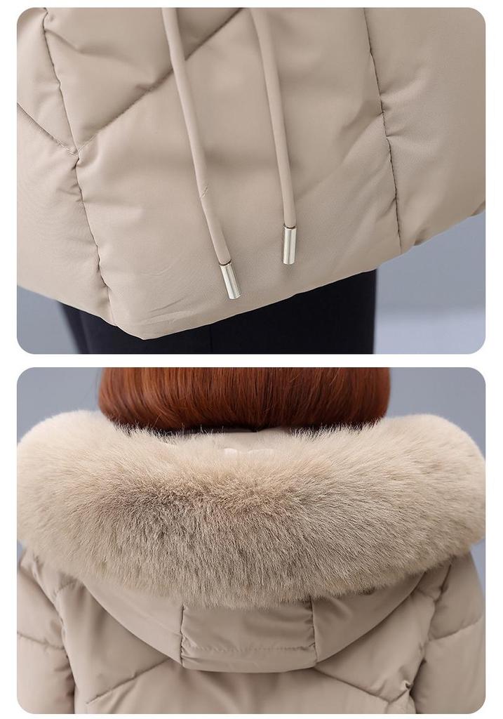 Women's Mid-Length Slimming Down Cotton Jacket with Large Fur Collar - Winter Padded Coat for Mothers & Elderly.