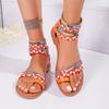 Fashion 2025 Ladies Summer Fashional Bohemia Ethnic Colorful Stitching Roman Style Open Toe Zipper Women Flat Fancy Sandals Beach Shoes