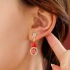 Diamond Drip Oil Red Blessing Pearl Stud Earrings, New Year Chinese Style Festive Gourd Fashion Earrings