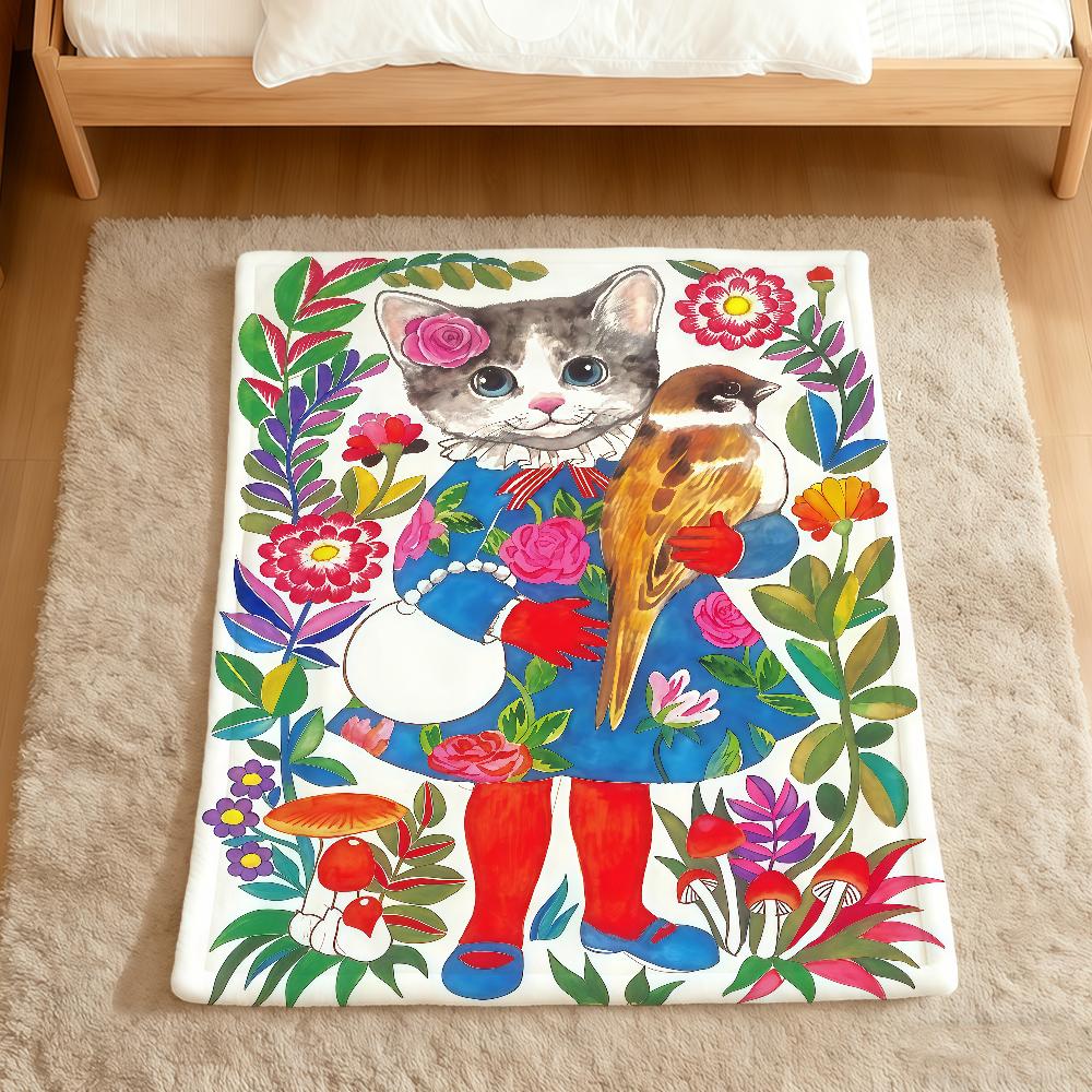 Cute Vintage Cartoon Cat Fashion Brand Flannel Soft Warm Plush Blanket Sofa Living Room Pet Hogar Bedroom Gift Home Car Portable