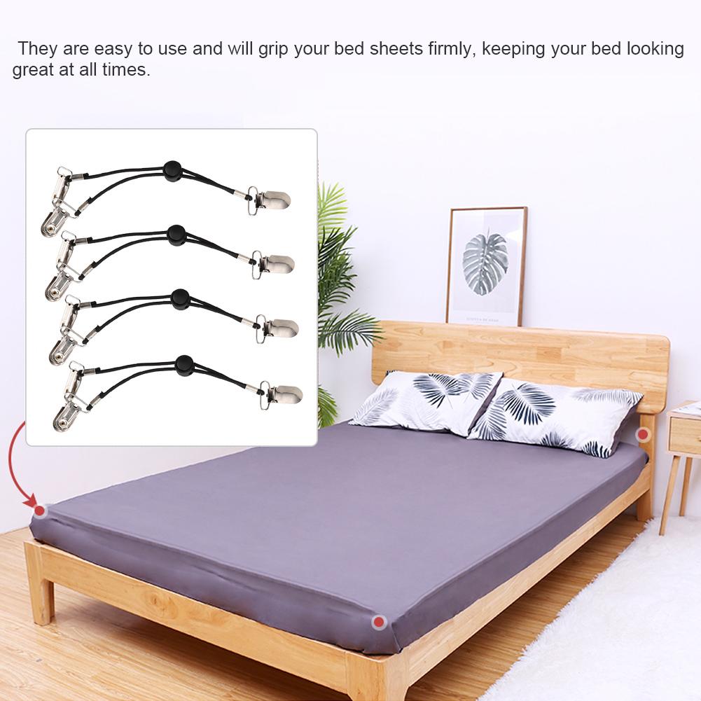 Multifunction Adjustable Bed Sheet Clips Fasteners Suspender Clip On Holders Grippers Straps(Black )