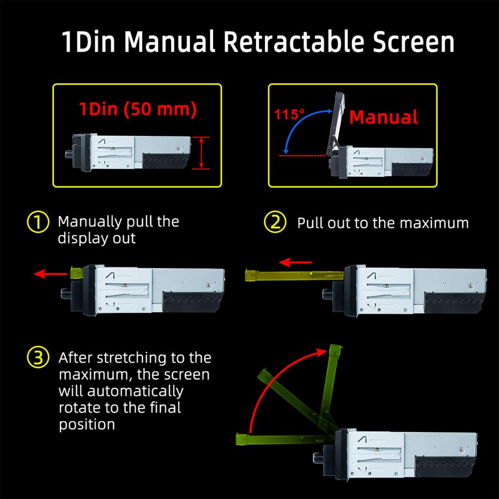 7 Zoll HD Wireless Android Auto CarPlay 1Din Video Multimedia Android MP5 Player Versenkbarer Bildschirm Spiegel Link Auto BT/FM/USB/AUX