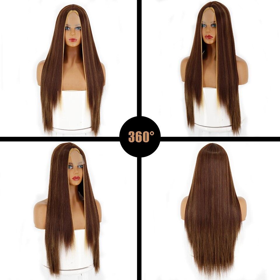 MISS WIG Long Women's Wig Dark Brown Plus Gold Wig Synthetic Heat-resistant Fiber Wig Straight Natural Halloween Wig Without Bangs