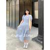 Rou8Ao Plus-Size Women's French-Style Short-Sleeve Dress 2026 Summer Slimming Waist-Cinching Doll Collar Long Dress for Curvy Women