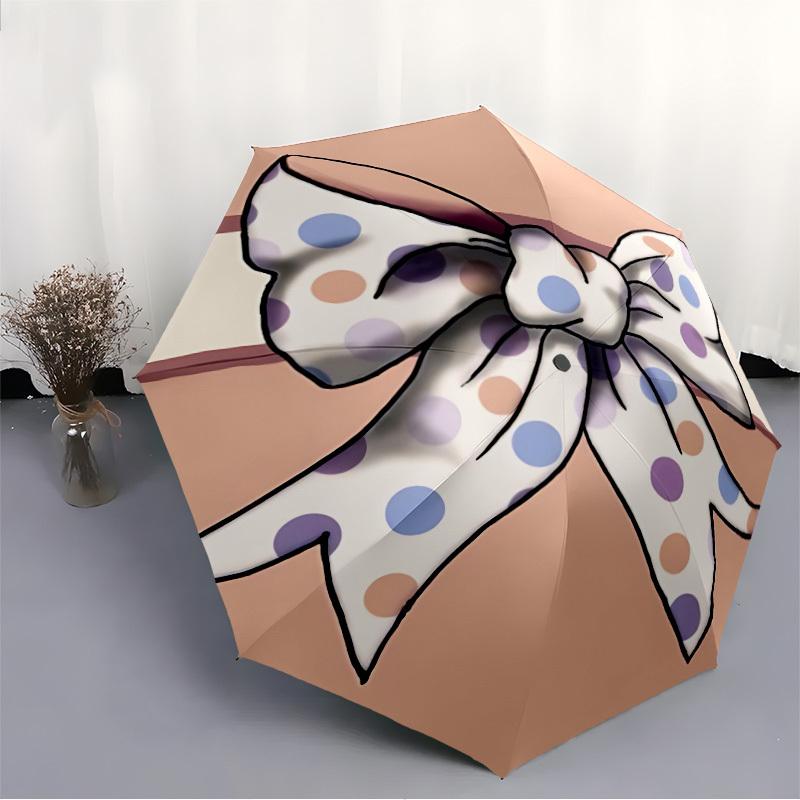 1pc Polka Dot Bow Automatic Open/Close Umbrella - All-Season Portable Umbrella for Women/Men, Highquality Fabric Yy251213096