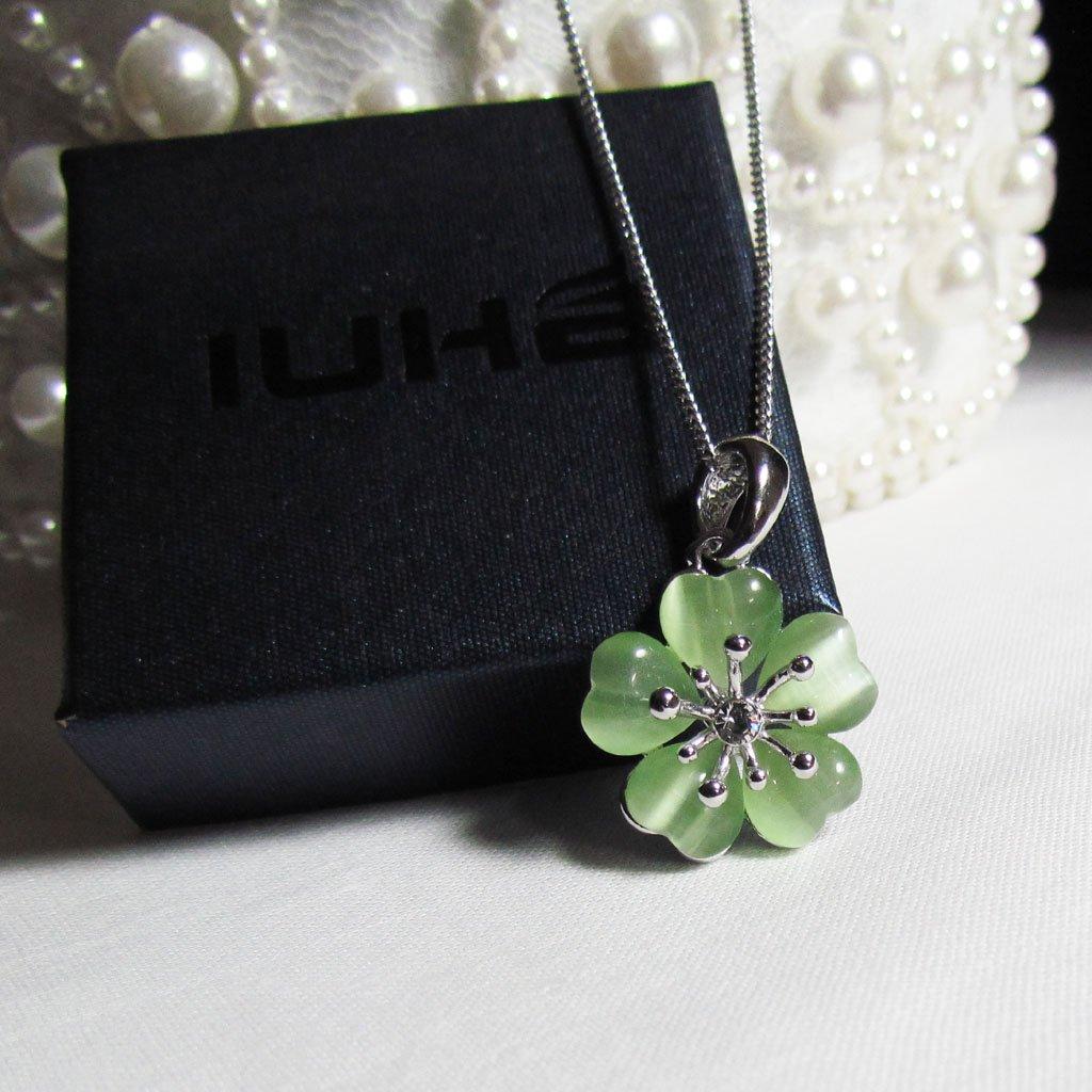 Marke 18 K Weißgold vergoldet elegante blass Gras grün Kirschblüte Auge Halskette österreichischen CZ Diamant [IUHA] Katze