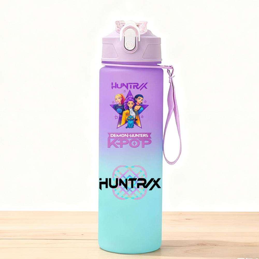 750ML KPop Demon Hunters Sport Water Bottle Adorable Cartoon Anime Plastic Cup Portable Cold Drink Box designed for Children Children
