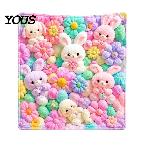 Soft Texture Blanket for Couch Teddy Bear Floral Print Blanket, Super Plush Throw Cute Bunny Rabbit Decorative Puppy Pattern, Cozy Flannel Bedroom