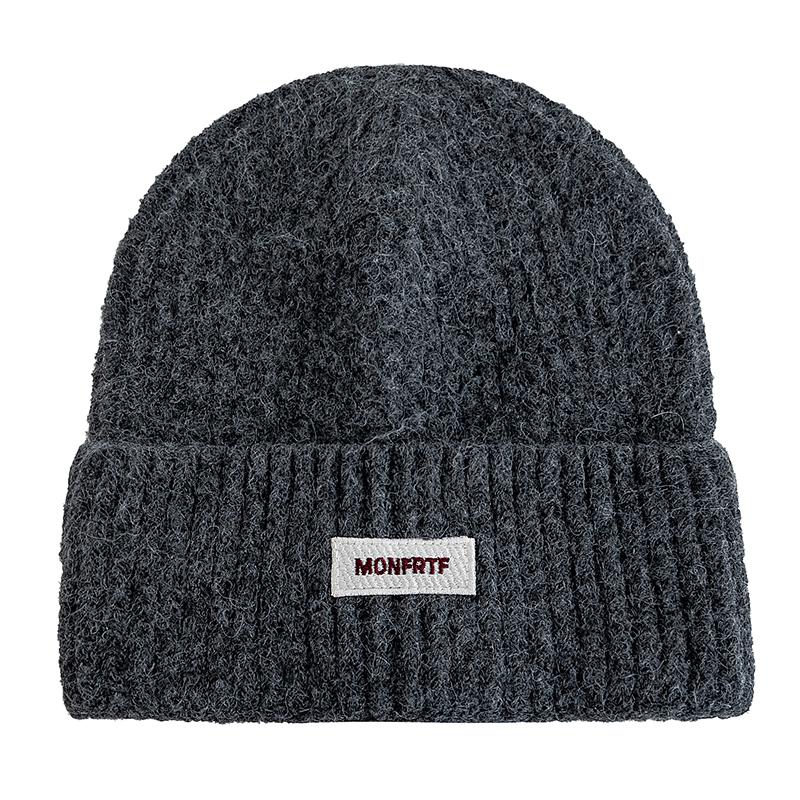 New Style Slouchy Hats Beanie Hats Winter Cap Y2K Warm Cap For Women Solid Color MONFRTF Letter Winter Knitted Girl Hats