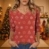 Women's Casual V-Neck Christmas Print Tunic -Quarter Sleeve Holiday Blouse