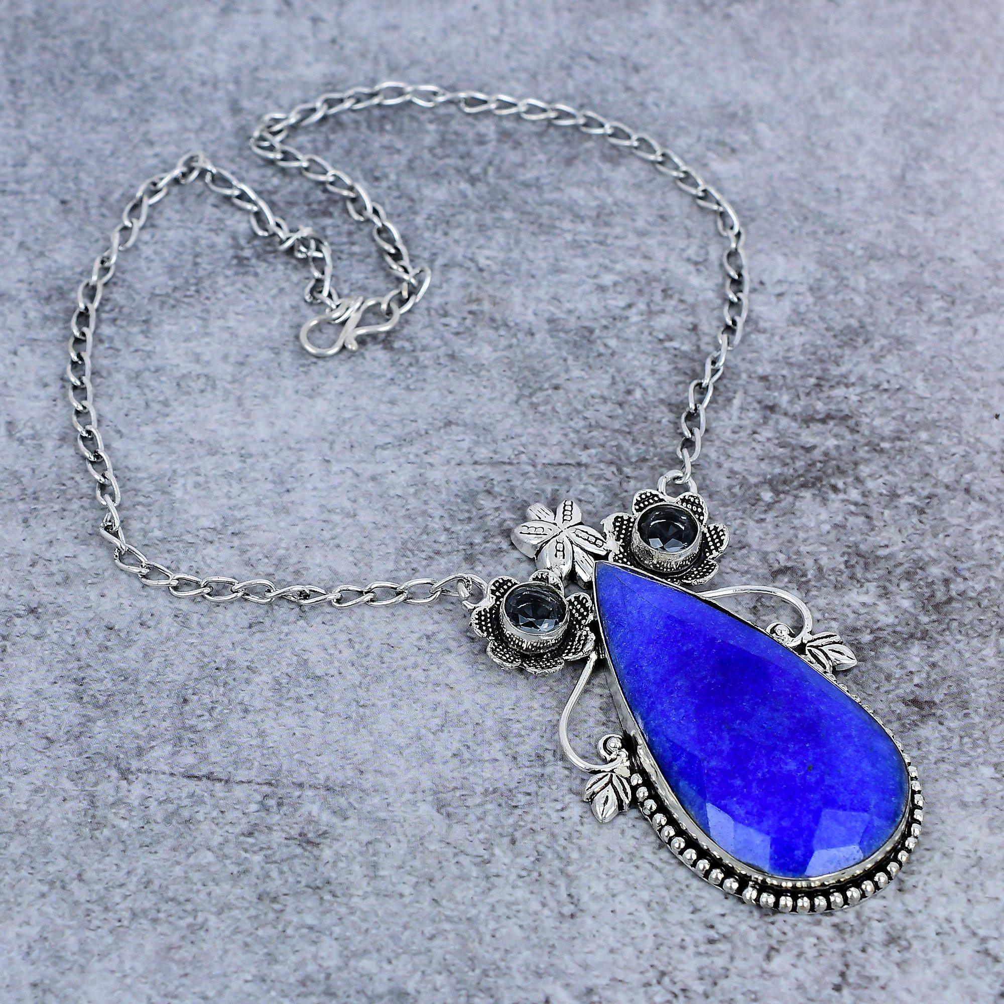 

Blue Jade, Amethyst Gemstone 925 Sterling Silver Jewelry Necklace 18 M-2769