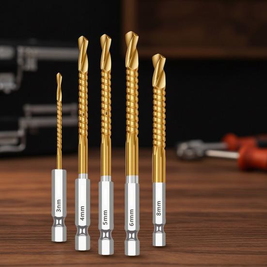 Titanium Coated HSS Twist Drill Bits, 3-10mm Serrated Side Cutting Drill Bit, Hex Shank Serrated Cutting Drill Bits, Drill Bit Woodworking Tools,