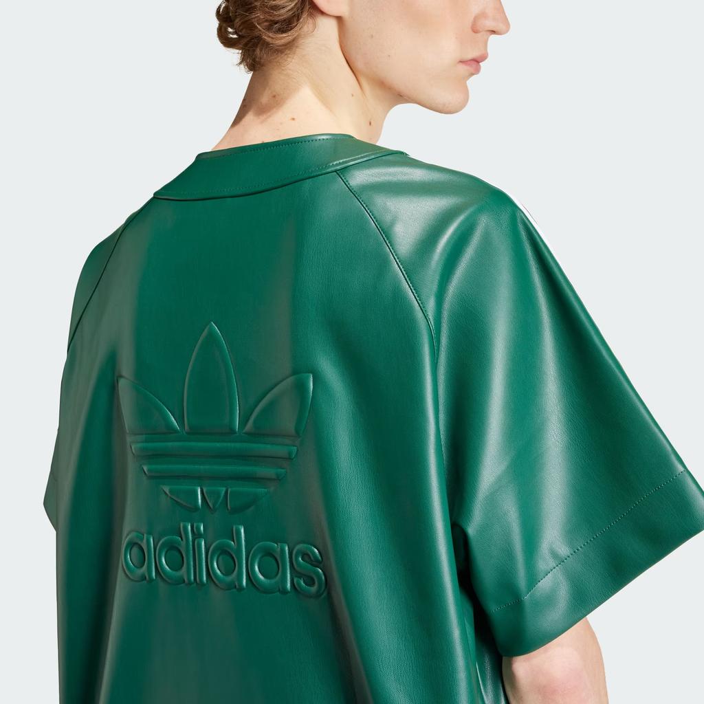 Adidas Originals Adicolor Faux Leather Shirt with Embossed Logo and Three-Stripe Block Men Tops Forest-Green IZ4047