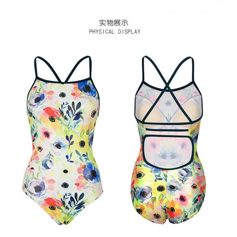 One-piece Sports Racing Tight-fitting Waist Fashion Flower Print Sexy Leaky Back Slimming Swimsuit Women