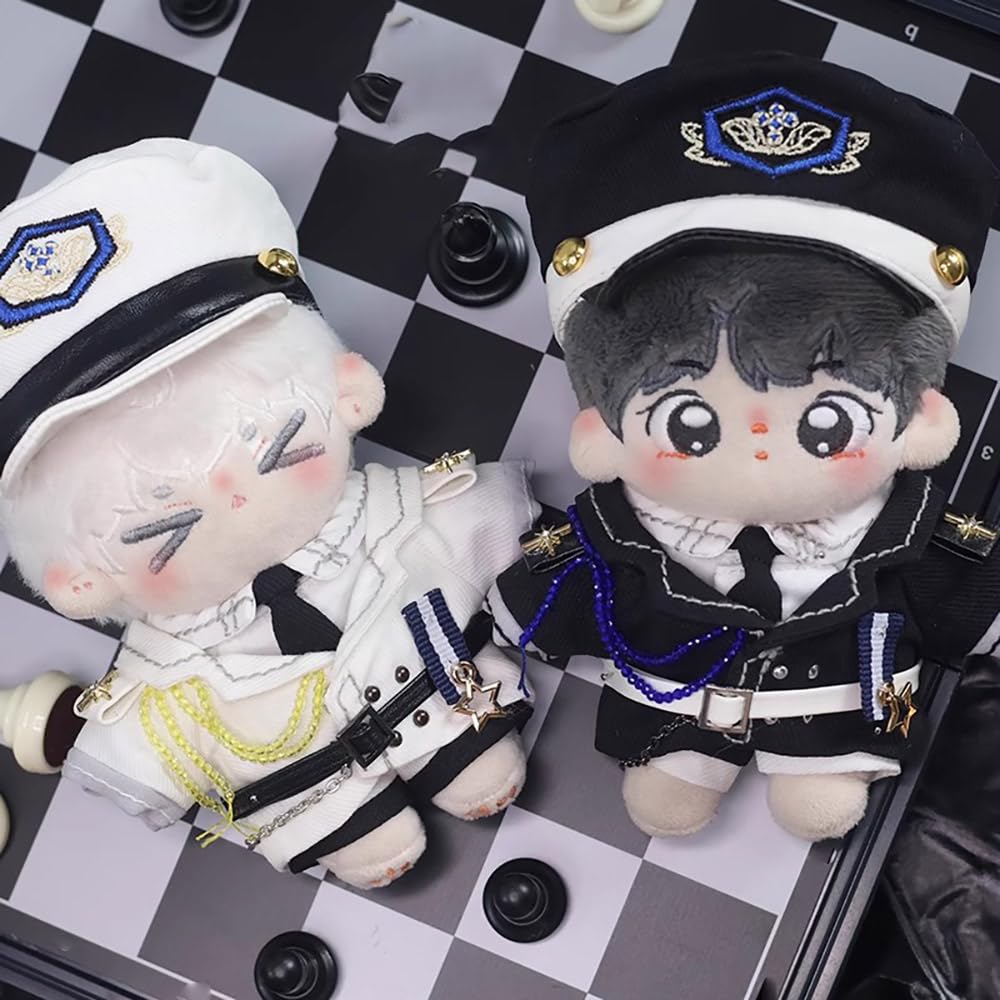 Niannyyhouse Pluszowy Zestaw Ubrań (10cm-15cm) - Kapelusz, Płaszcz, Koszula, Spodnie, Krawat, Pasek, Czarno-biały zestaw mundurowy (czarny)